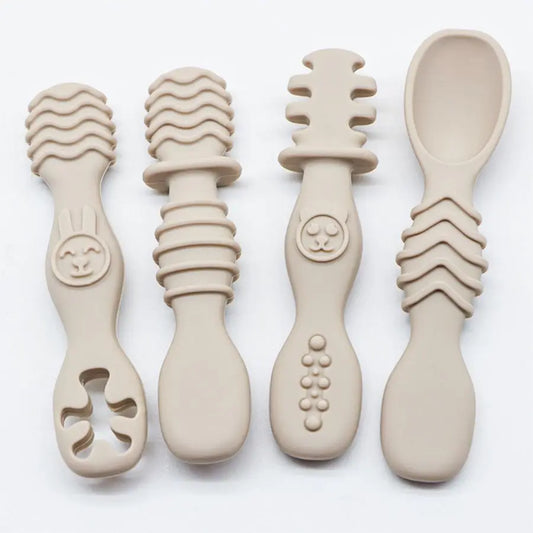 Cuillères d’apprentissage bébé en silicone — lot de 4
