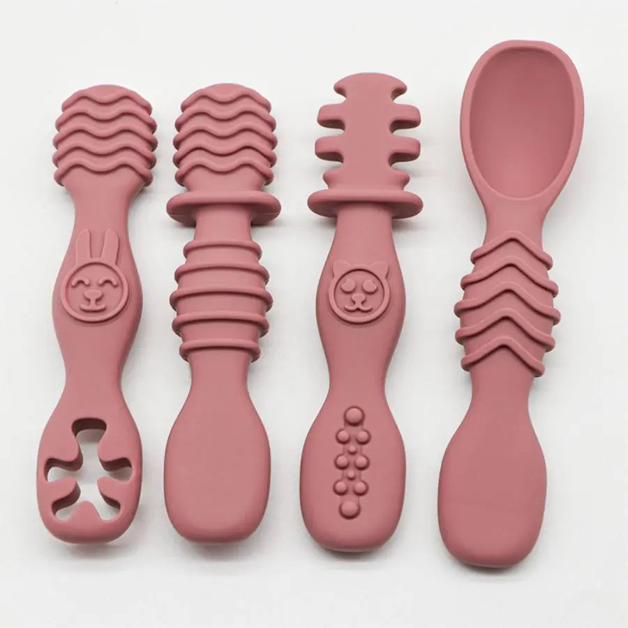 Cuillères d’apprentissage bébé en silicone — lot de 4