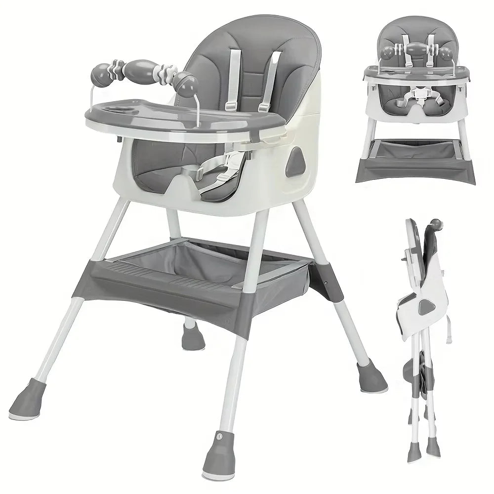 Chaise haute pliable NOATEO modèle E500, coloris gris, plateau et panier de rangement