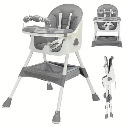 Chaise haute pliable NOATEO modèle E500, coloris gris, plateau et panier de rangement