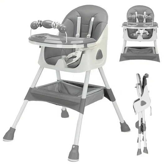 Chaise haute pliable NOATEO modèle E500, coloris gris, plateau et panier de rangement