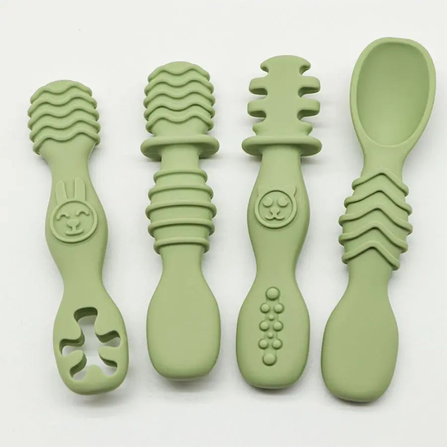 Cuillères d’apprentissage bébé en silicone — lot de 4
