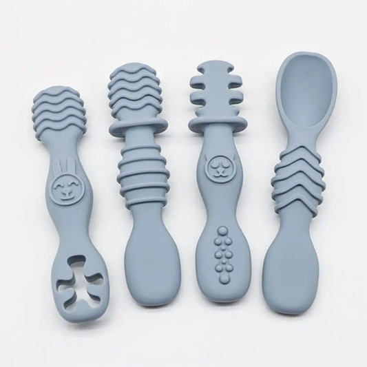 Cuillères d’apprentissage bébé en silicone — lot de 4